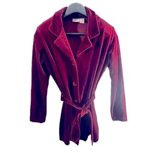 Vintage Dark Red Jacket Velvet Women’s Small Button BlazerTie Belt Layer